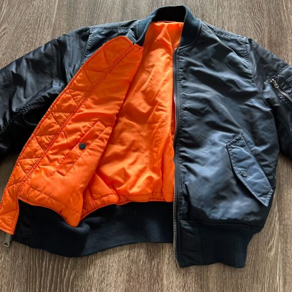 Alpha Industries MA-1 Bomber Flight Jacket Navy Blue Orange Lining Size Small F - Picture 3 of 13
